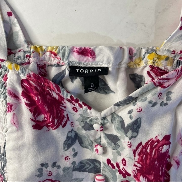 Torrid Size 0X Babydoll White Pink Yellow Floral Tie Shoulder Dress Retro Summer - Picture 5 of 6